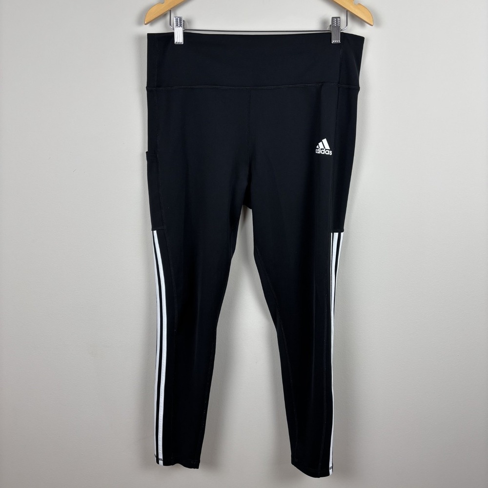 Adidas Aeroready Leggings Womens XL Black High Rise 3 Stripe Athletic Athleisure